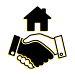 house above shaking hands icon