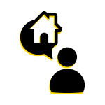 black icon person thinking about house